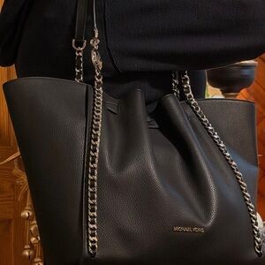 Michael Kors Black Tote with Silver Chain